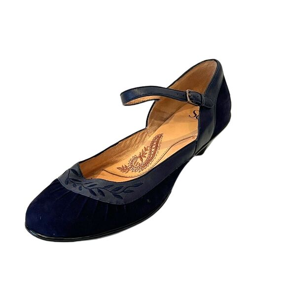 Sofft Navy Blue Suede Mary Janes Size 10 Leather Small Heel Ankle Strap - Picture 3 of 10